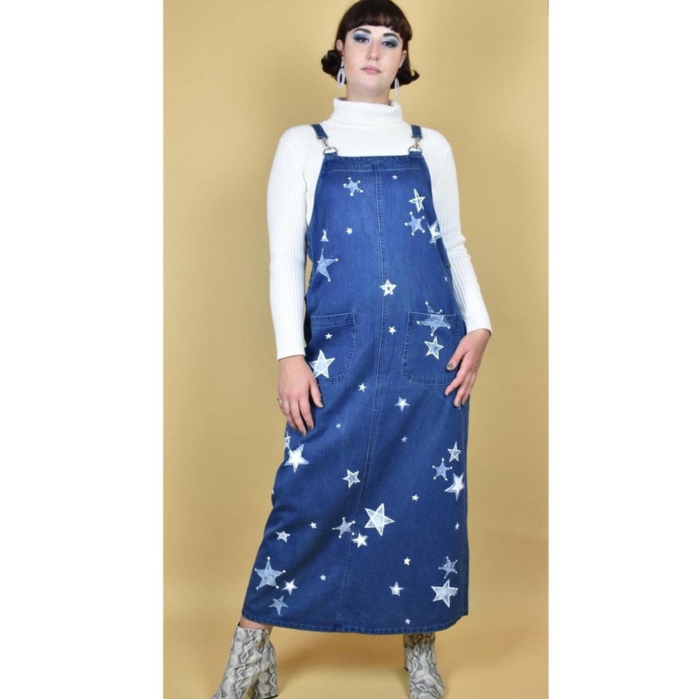Vintage directives Overall Jump Dress hand painted fabric with stars